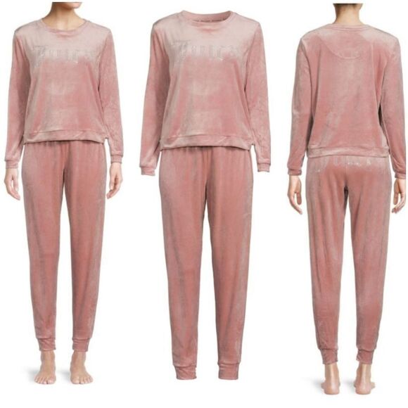 Juicy Couture Pink Bedazzle JUICY Spellout Jogger Set Sleepwear Loungewear LARGE - Picture 1 of 9